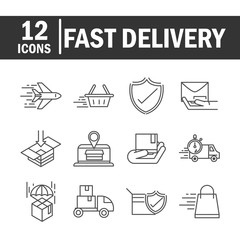 fast delivery cargo shipping commerce business icons set line style icon