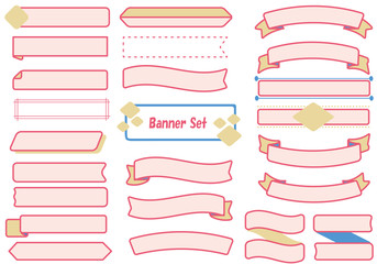 ピンク色のフレームとウェブバナーイラスト素材セット