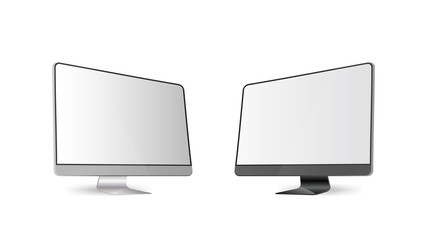 The modern monitor is isolated on a white background. Monitor Side view. Realistic vector illustration.