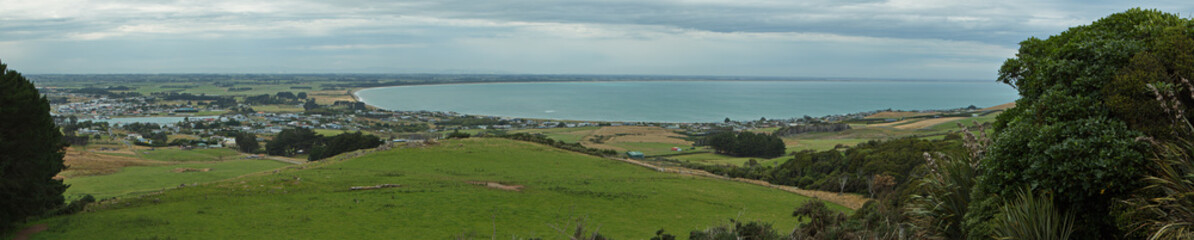 Obraz premium Panoramic view of Riverton,Southland from Mores Coastal Loop Track on South Island of New Zealand 
