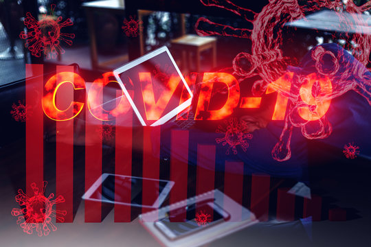 Businessmen are sad because of bankruptcy due to the spread of coronavirus covid-19. The corona virus weakens the economy. Graph in decline of the economy concept.