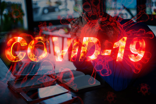 Businessman fail because COVID-19 coronavirus global economic impact. Economy graph chart down. Business concept.