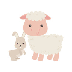 cute little sheep and rabbit animal cartoon isolated design