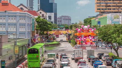 Aerial view of traffic on Eu Tong Sen Street and new bridge road all the way to Chinatown timelapse © HyperlapsePro