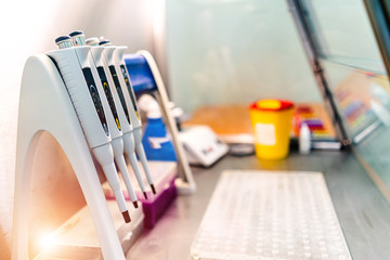 Electronic automatic pipette. Laboratory pipettes ready for use.