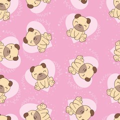 Vector illustration. Seamless vector pattern with pugs.