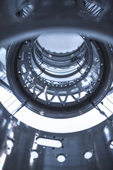 Turbine Engine. Aviation Technologies. Aircraft jet engine detail during maintenance. Blue toned.