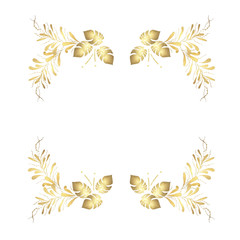 Watercolor golden square frame from monstera leaves and delicate twigs. Perfect for printing holiday design, photo albums, souvenirs, decoupage and much more.