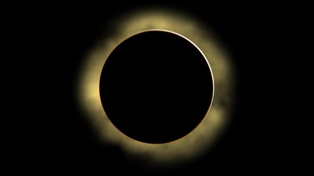 Motion graphic: total solar eclipse of the sun, dark silhouette of moon