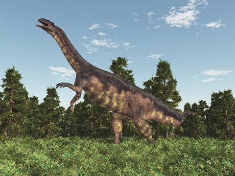 Dinosaurier Plateosaurus in einem Wald