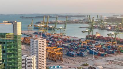 Commercial port of Singapore aerial timelapse.