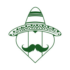 mexican flag shaped heart with hat and mustache cinco de mayo celebration line style icon