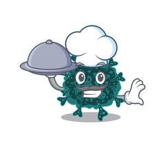 Herdecovirus chef cartoon character serving food on tray