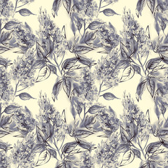 Lilac Seamless Pattern. Watercolor Background.