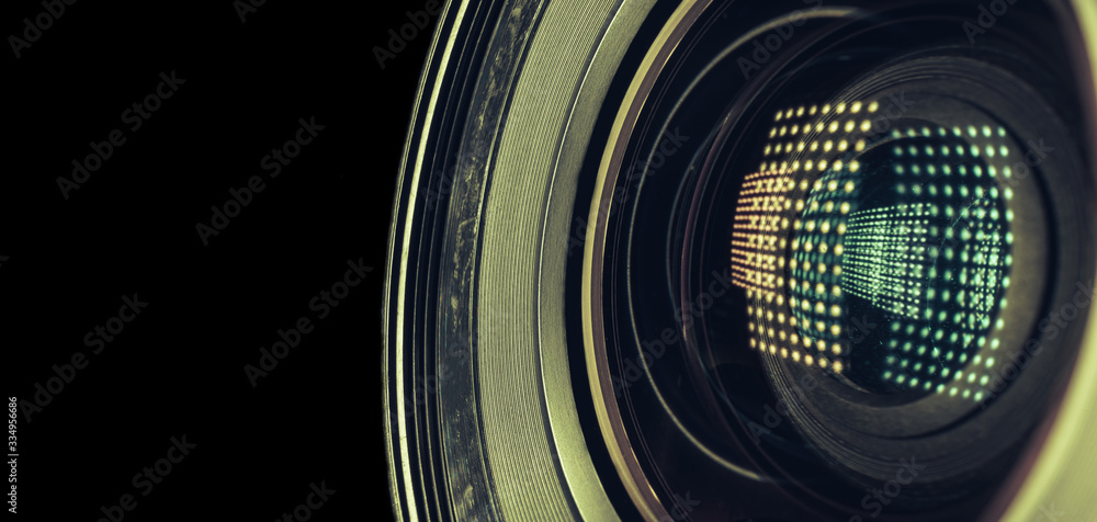 Fototapete beautiful camera lens with light reflection. background pattern for design. macro photography view..