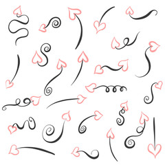 Collection of Swirl Drawn Love Arrows With Pink Hearts