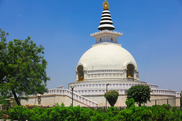 asian culture dome temple in india. closeup view of famous historical religious place. for nature surrounded greenery scenic attraction viewers.