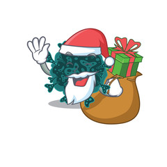 Cartoon design of herdecovirus Santa with Christmas gift