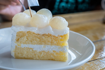 Close up Longan cheesecake. Dessert background.