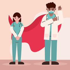 doctor hero, male and female physician professional staff with cape