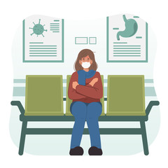 Sick woman waiting for the doctor in hospital lobby