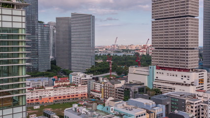 Evening aerial view to Tanjong Rhu look out tower in Singapore timelapse.