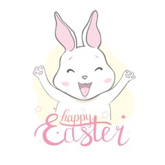 Cartoon little bunny holding Easter egg