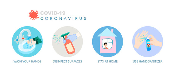 Coronavirus prevention icon set, covid-19 quarantine motivational symbols collection, 2019-nCoV wuhan virus