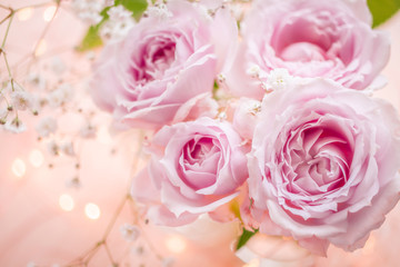 Obraz na płótnie Canvas 淡いピンクのバラ　花のキラキラの背景