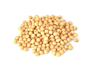 Dry organic soybean seed pile on white background