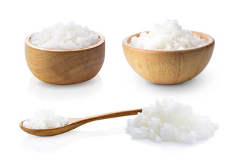 coarse sea salt on white background.