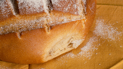 Bread texture with flour decoration above