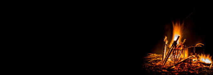 Campfire or Easter fire panorama with copy space
