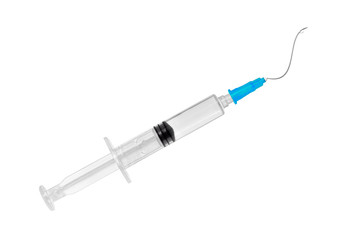 Syringe with cracked needle isolated on white background