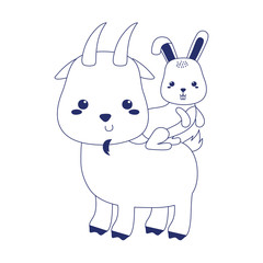 Obraz na płótnie Canvas cute rabbit on goat animals cartoon isolated icon design line style