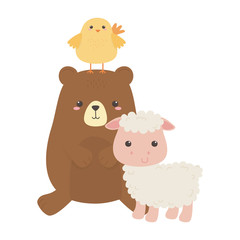 cute bear chicken sheep little animal cartoon isolated design
