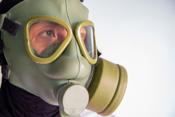 man Wearing Scrubs and Protective Mask and Goggles Banner.