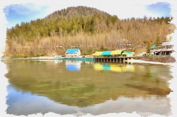 Obraz premium Lake Ritsa. Imitation of a picture. Oil paint. Illustration