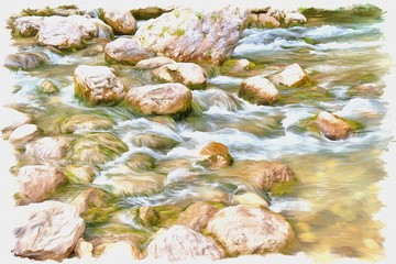 Baksan River. Imitation of a picture. Oil paint. Illustration