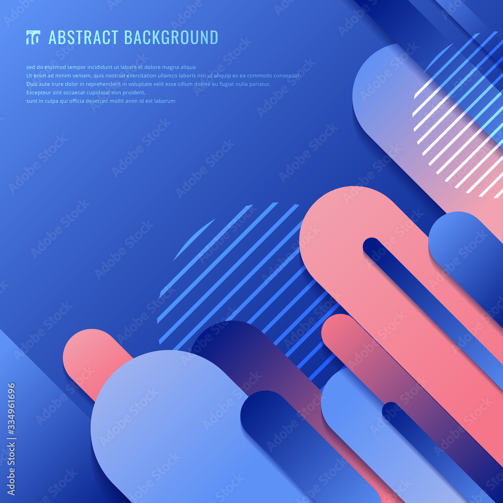 Poster abstract blue and pink geometric rounded line diagonal dynamic overlapping background