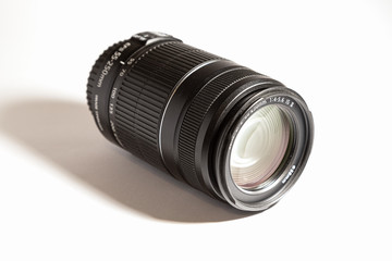Lens 55-250 mm, close-up, on a white background