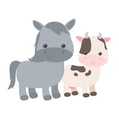 cute little donkey cow animals cartoon isolated design
