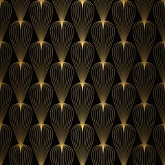 Behang Zwart goud Art Deco-patroon. Naadloze witte en gouden achtergrond