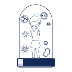 woman cartoon in quarantine virus covid 19 coronavirus pandemic line style