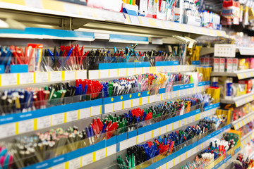 Image of shelves with a different pens and stationery