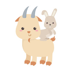 cute rabbit on goat animals cartoon isolated icon design