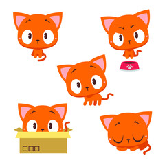 vector flat cartoon style red kitten set