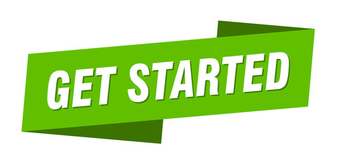 get started banner template. get started ribbon label sign