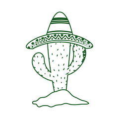 cactus with hat in sand cinco de mayo mexican celebration line style icon