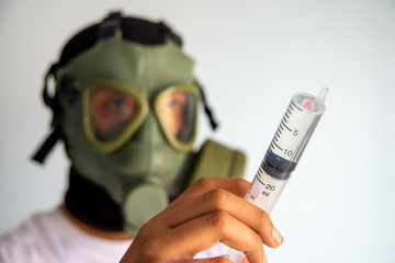 man Wearing Scrubs and Protective Mask and Goggles Banner.